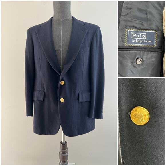 Vintage Polo Ralph Lauren 2 Button Wool Nautical Suit Jacket Navy Size 40 SG - Picture 1 of 14